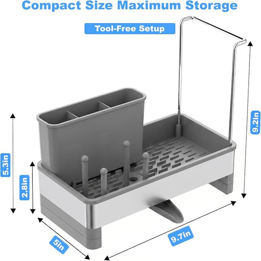 Kitchen Sink Caddy Organizer, Stainless Steel Sponge Holder, Kitchen Caddy Sink Organizer with Dish Brush Holder and Dishcloth Rack, Rustproof Dish Sponge Drying Rack for Countertop Storage
