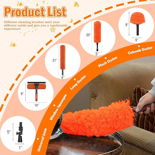 LAANPOLE 30FT High Reach Duster Cleaning Kit with Extension Pole, High Ceiling Fan Cleaner Duster Tool for Fan Blades, Window Washing Kit with Microfiber Feather Duster & Window Squeegee