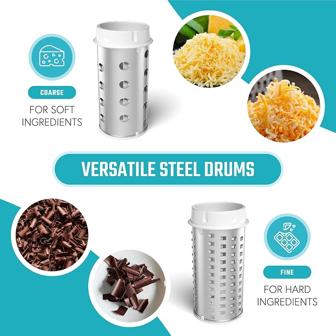 Vivaant Parmesan Cheese Grater Hand Crank, Restaurant-Grade Rotary Cheese Grater Handheld Italian Style with 2 Stainless Steel Drum Blades is Dishwasher Safe & Easy to Clean