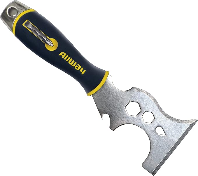 ALLWAY DSXG16 16-in-1 Painter's Multi Tool with 2 Screwdriver Bits | Soft-Grip Handle, Built-in Hammer End