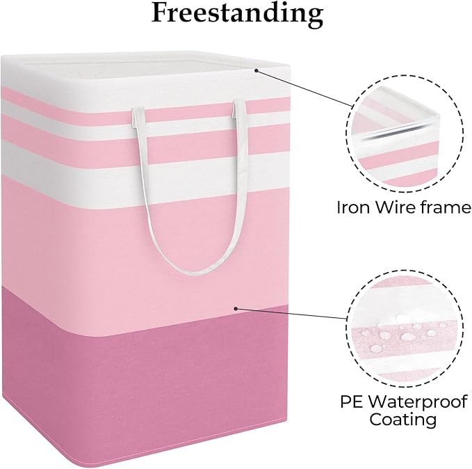 StorageRight Laundry Basket Hamper, 75L Collapsible Clothes Storage, Pink | Freestanding Clothes Hampers, Foldable design, with Easy Carry Handles, For Laundry, Bedroom, Dorm, Clothing, Towels, Toys