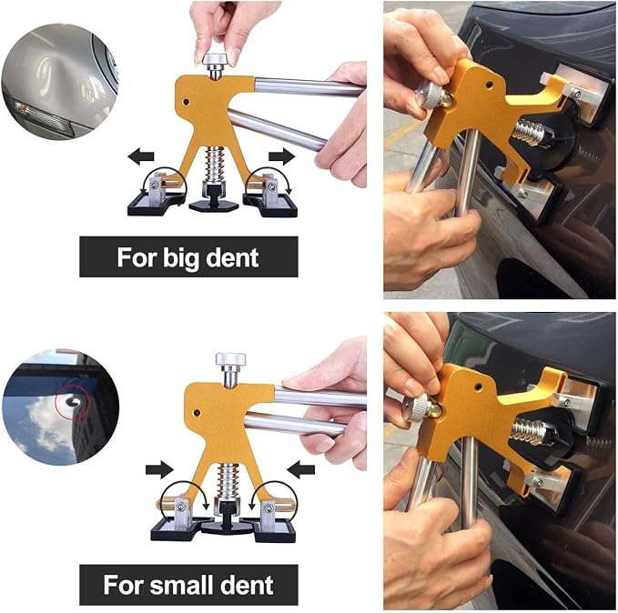 GLISTON 45pcs Paintless Dent Repair Tool Dent Puller Kit, Adjustable Width, Pops a Dent Car Dent Removal Kit, Golden Lifter, Bridge Puller& Glue Gun for Automobile Body Motorcycle Refrigerator