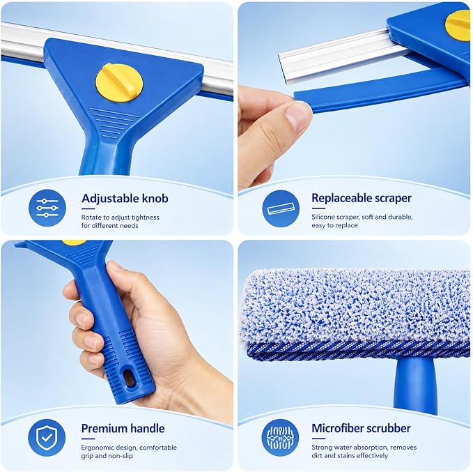 Window Cleaning Kit with Extension Pole Professional Window Washing Kit | with Bucket, 79"Window Squeegee with Microfiber Scrubber Scraper,Window Cleaner Tool for Indoor Outdoor High Windows