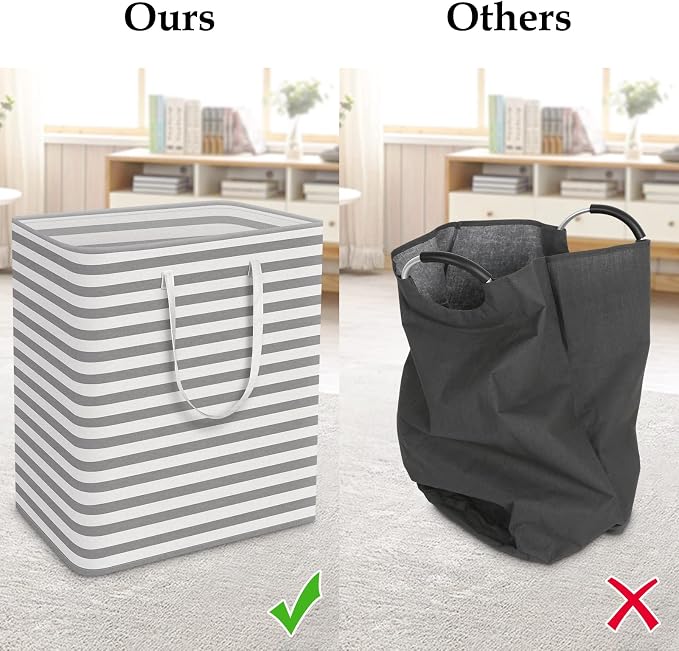 StorageRight Laundry Basket Hamper, 100L Clothes Storage, Striped Grey | Freestanding Clothes Hampers, Foldable design, with Easy Carry Handles, For Laundry, Bedroom, Dorm, Clothing, Towels, Toys