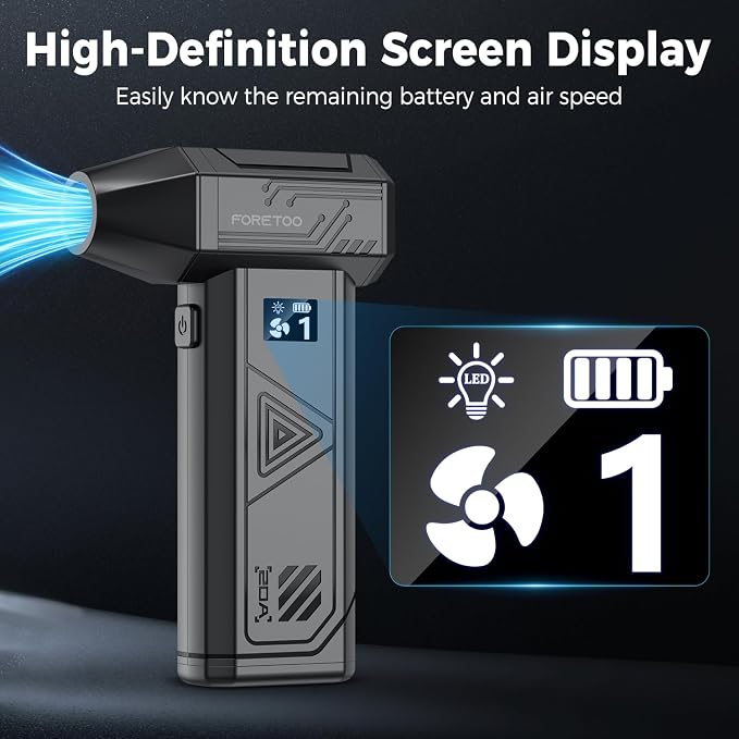 Foretoo Compressed Air Duster,130000RPM Super Power LED Display Electric Air Duster with Extended Runtime,Rechargeable Air Blower for Home,Camera,Car,Computer,Keyboard