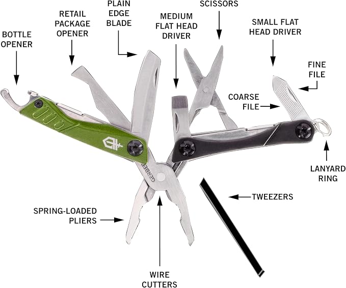 Gerber Dime 12-in-1 Mini Multitool Pliers, Pocket Knife,Bottle Opener,Green
