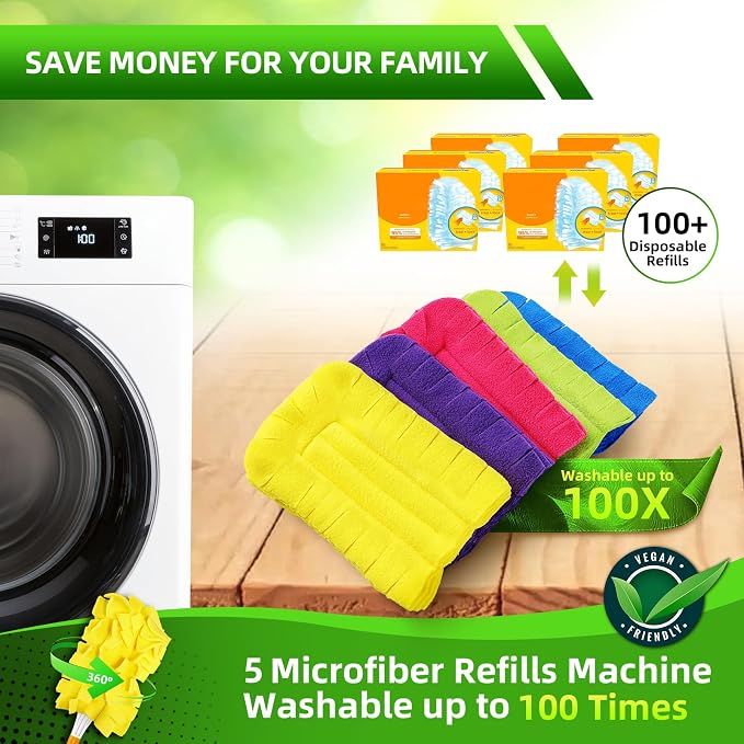 Reusable Duster Refill Pads Compitable with Swiffer Hand Duster | 4 Pack Washable Heavy Duty Dusters Refills 360 for Swiffer Duster Handle & Super Extender Handle (Handle is Not Included)