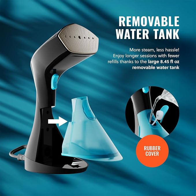 PurSteam SteamWave Handheld Garment Steamer - Fast Heat-Up 3 Steam Settings | 1650W | 25-Min Continuous Steam | 8.45 oz Removable Tank | Ceramic Soleplate | Auto Shut-Off | Portable for Home & Travel