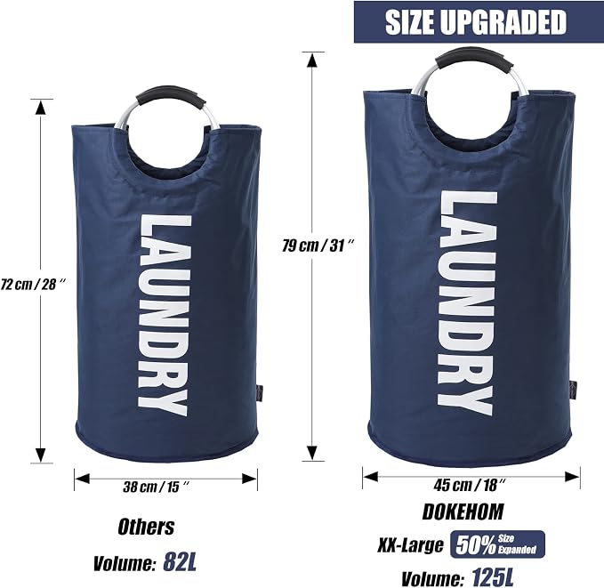 DOKEHOM 125L X-Large Collapsible Washing Laundry Basket Bag (7 Colors) for Bedroom, Fabric (Dark Blue, XL)
