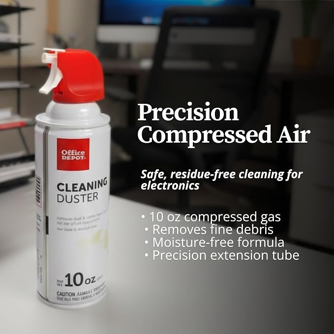 Office Depot Cleaning Duster, 10 Oz Compressed Canned Air for Electronics, Keyboard Cleaner for Computer, Laptop, PC, Printer, Office Equipment, Moisture-Free, Pack of 6