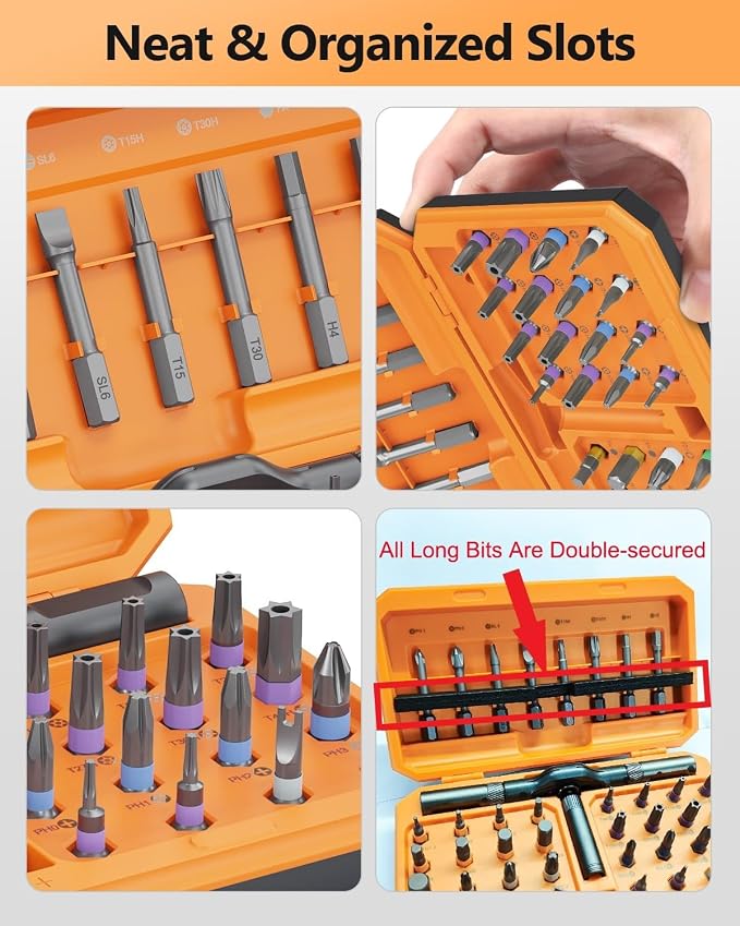 ORIA Ratchet Screwdriver Set, 42 in 1 Magnetic Screwdriver Kit with T Handle, Repair Tool Kit with 40 PCS Precision Bits, Portable Storage Case for Home Appliances, Bicycle, DIY