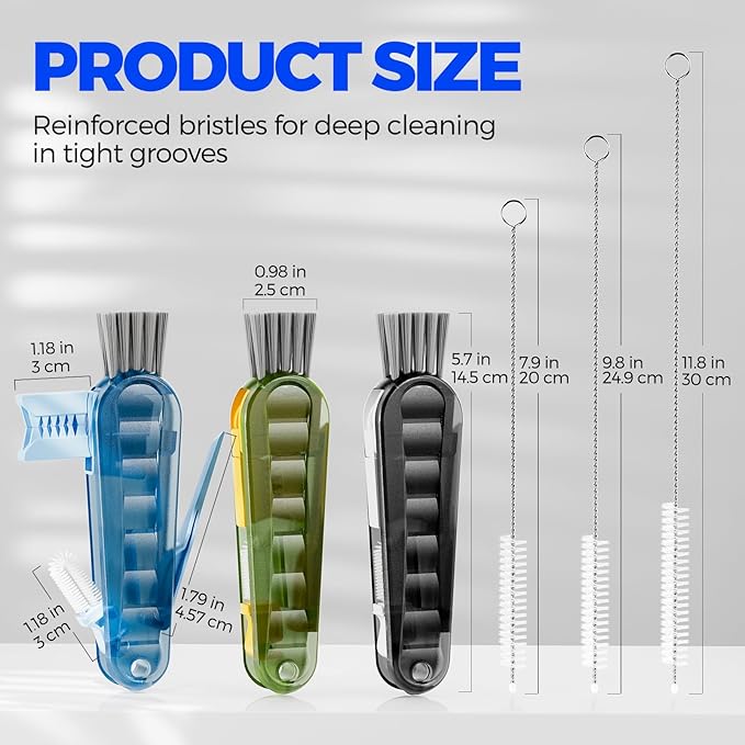 Holikme 6 Pack 4 in 1 Cup Lid Cleaning Brush 3 Straws Bottle Brush,Black | 4 in 1 Cup Lid Cleaning Brush Multifunctional Bottle Brush, Silicone Cup Lid Gap Cleaner, Bristle Crevice Cleaning Brush