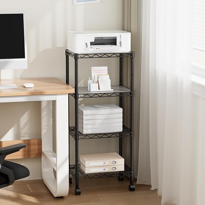 Golpart 4Tier Adjustable Storage Shelves Metal Wire Shelving Standing Shelf | Utility Heavy Duty Unit Rack Closet Organize for Home Kitchen Laundry Room Organization Pantry 11.6"Dx17.6"Wx44"H Black
