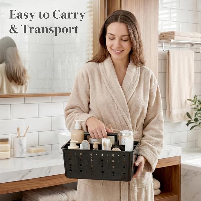Lifewit Shower Caddy Portable, Caddy Organizer with Handle and Adjustable Dividers, Plastic Shower Basket for Dorm Room Essentials, College, Bathroom, Black, 2 Packs