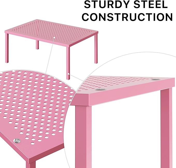 Simple Houseware Expandable Stackable Kitchen Counter Shelf Organizer, Pink, Metal Top, 11.25 in L x 7.9 in W x 5.4 in H | Expandable & Stackable 9" D x 12.75" W x 5.9" H