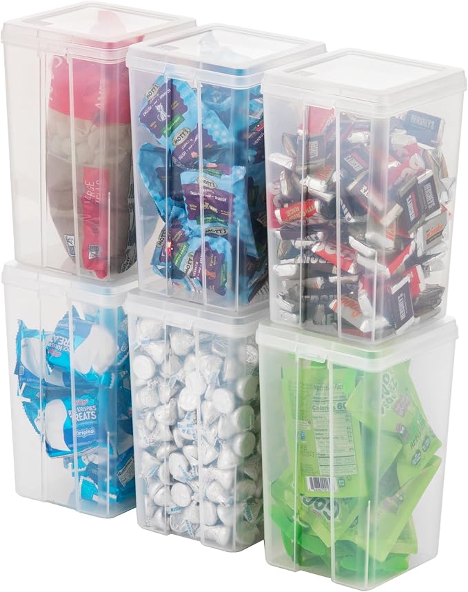 IRIS USA Vertical Storage Bins with Lids |Made in USA| Flip Top Containers for Organizing Pantry, Office, Craft, and Study Supplies - Medium (6-Pack)