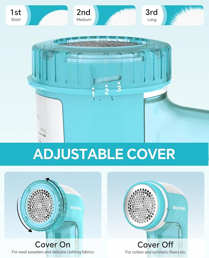 BEAUTURAL Fabric Shaver and Lint Remover, Portable Sweater Defuzzer | Battery Operated, 2 Speeds, 2 Replaceable Stainless Steel Blades, Remove Clothes Fuzz, Lint Balls, Pills, Bobbles