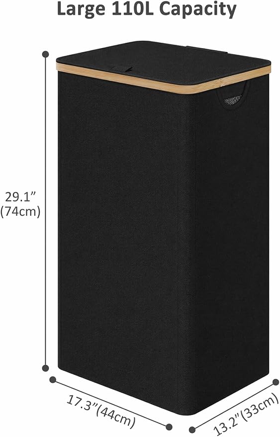 iEGrow Laundry Hamper with Lid, 85L Large Laundry Basket with Handle,Foldable Clothes Basket Organizer with Removable Inner Bag for Clothes Towels - Black