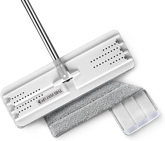 JOYMOOP Flat Mops, Microfiber Mop for Floor Cleaning and Wall Cleaner, 50" Mop Handle with Flexible 13" Flat Head with a Microfiber Mop Pad - White