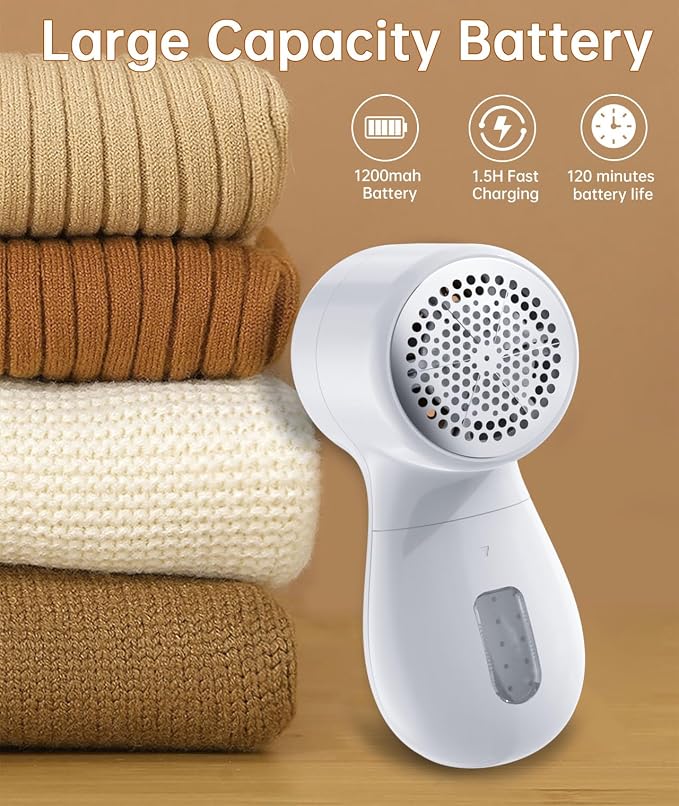 Rechargeable Fabric Shaver with LED Display, Electric Lint Remover for Clothes,Furniture -Efficient 3-Speed Sweater Shaver with 6-Leaf Blades,Lint Shaver&Pilling Remover(White)