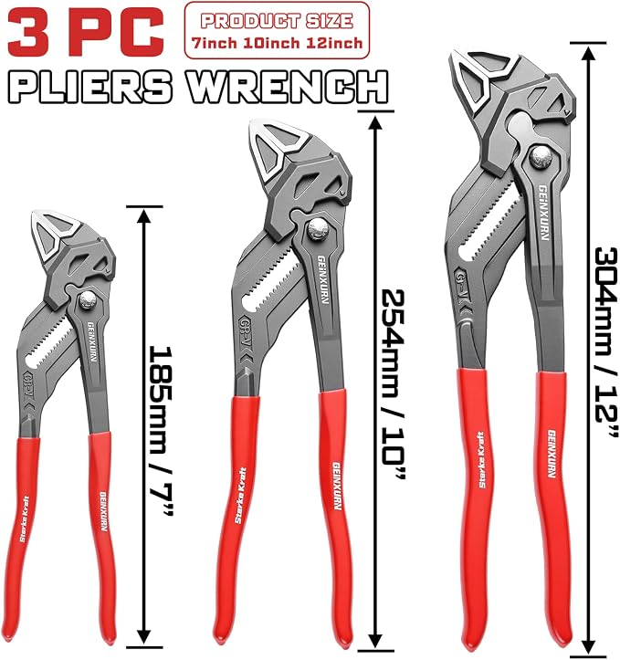 7/10/12-Inch Pliers Wrench, 1PC Smooth V-Jaw Pliers with 24-Position Push-Lock, Fast Adjustable Slip Joint Pliers Set for Plumbing, Home Repair, and Pipe Fittings