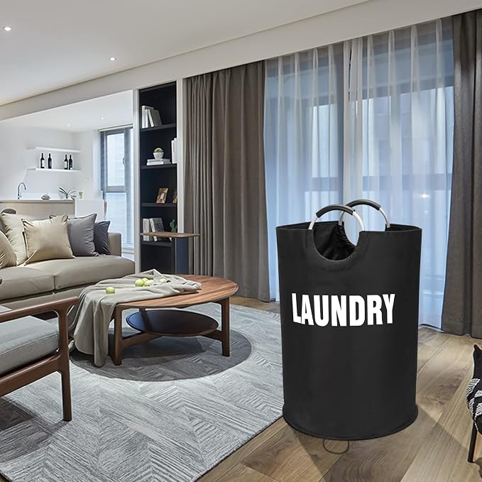 Maxsilan 160L XX-Large Laundry Basket Bag, Collapsible Tall Hamper, Black | Freestanding tall laundry bag & foldable washing basket. Extra large clothes storage bin with durable sturdy handles