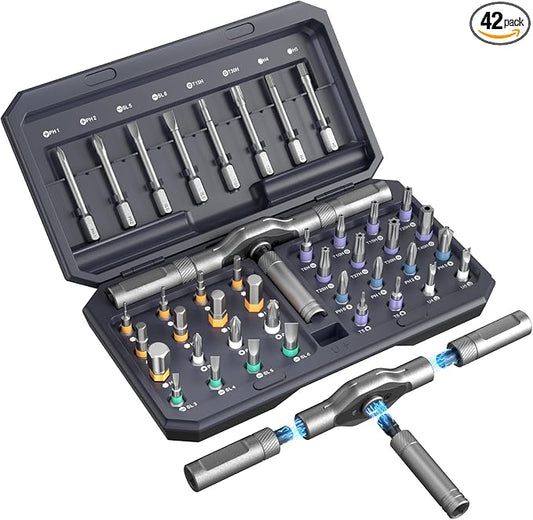 42 in 1 Magnetic Screwdriver Set, Portable Multi Bit Compact Ratchet Precision Screwdriver Set Mini Repair Tool Kit for Diy, Laptop Computer, Bicycles, Furniture, Eyeglass and More (Grey)