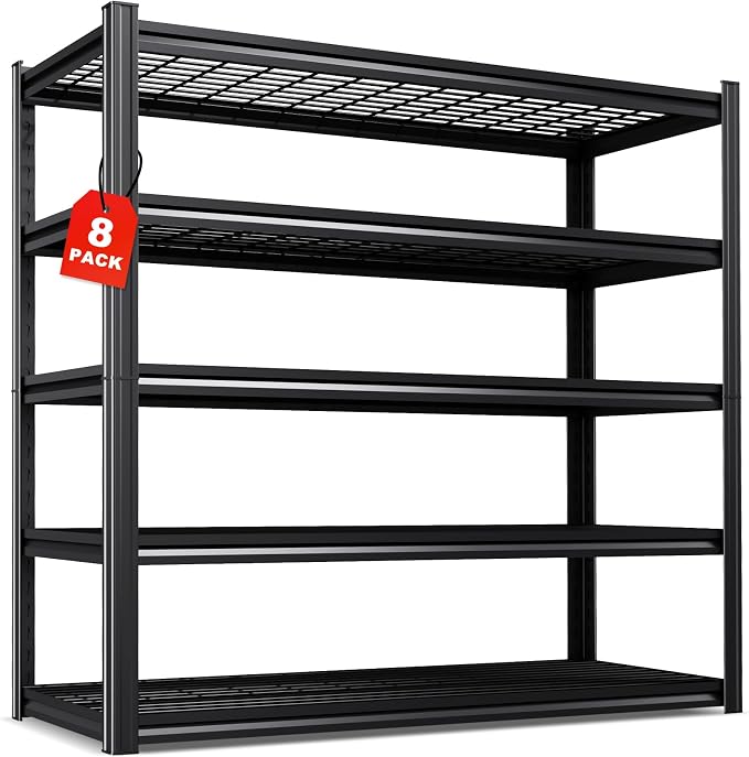 Set of 8 Garage Shelving-3500 lbs 5 Tier Storage Shelves,Adjustable Heavy Duty Metal Shelving Unit and Storage Large Wire Rack,Utility Steel Shelf for Warehouse Industrial Pantry Basement -72"x59"x20"