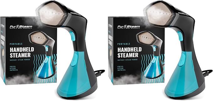 PurSteam Handheld Garment Steamer for Clothes – Powerful Wrinkle Remover with 3 Steam Settings, Large Removable Water Tank, and Fast Heat-Up – Portable Fabric Steamer for Home & Travel (Pack of 2)