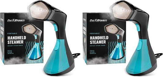 PurSteam Handheld Garment Steamer for Clothes – Powerful Wrinkle Remover with 3 Steam Settings, Large Removable Water Tank, and Fast Heat-Up – Portable Fabric Steamer for Home & Travel (Pack of 2)