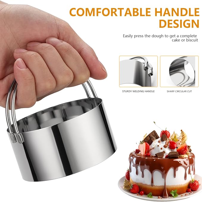 Cookie Cutters (5 Pieces/Set),Round Biscuit Cutter Set with Handle and Big Ring, Professional Baking Dough Cutter Tools for Cakes, Sandwiches, Donuts, Dumplings