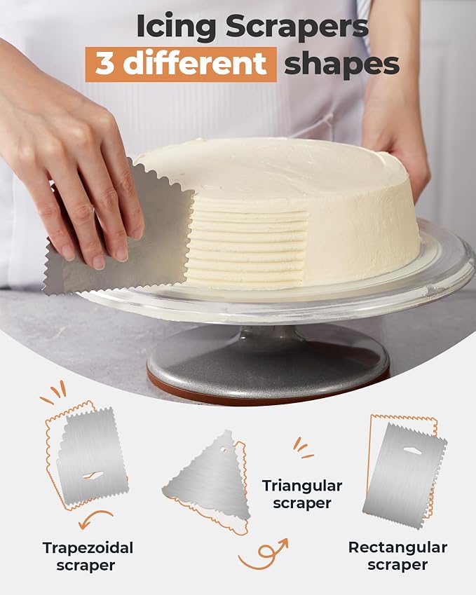Kootek Aluminium Cake Turntable Set, Baking Tools with Revolving 12" Cake Stand for Decorating, 12.7" Offset Spatula, 3 Stainless Steel Frosting Icing Smoother, Cake Serve Cake Decorating Kit Supplies