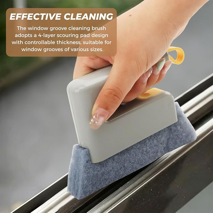 6Pcs Window Track Cleaner with Hard Bristle Brush & Scraper, 2-in-1 Groove Cleaning Tool for Sliding Door Tracks, Window Sills, and Seal Crevices