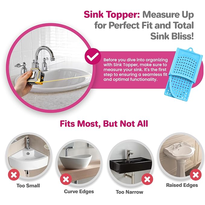 Sink Topper Bathroom Sink Cover for Counter Space, Large Blue | Holds up to 7 lb on a steel frame; fits over basins 19-23 in; 480°F silicone; foldable makeup mat; countertop extender