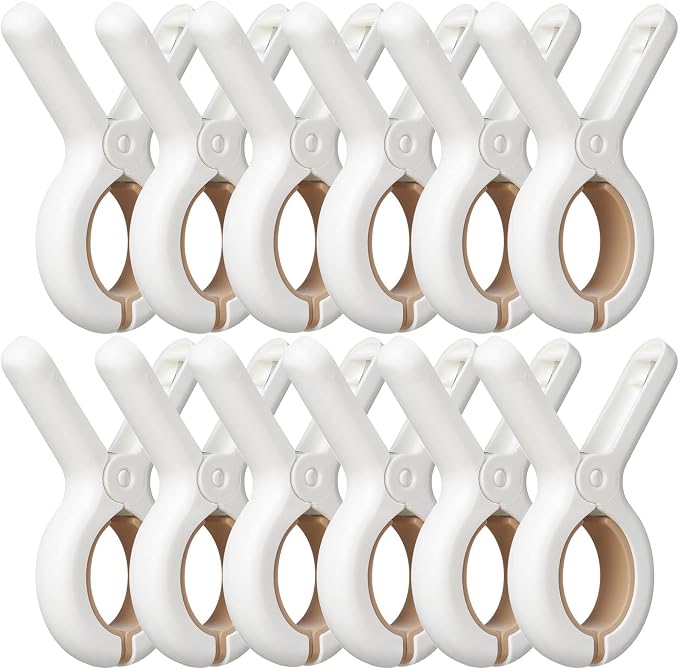 12 Pack Plastic Clothes Pins with Strong Anti-Rust Springs,Heavy Duty Beach Towel Clips,Laundry Clothespins to Keep Your Towel, Clothes, Blankets to Dry on Clothesline and Hanging Rack
