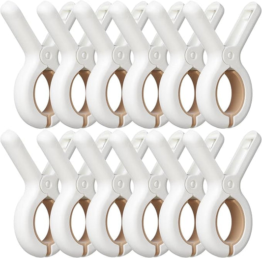 12 Pack Plastic Clothes Pins with Strong Anti-Rust Springs,Heavy Duty Beach Towel Clips,Laundry Clothespins to Keep Your Towel, Clothes, Blankets to Dry on Clothesline and Hanging Rack