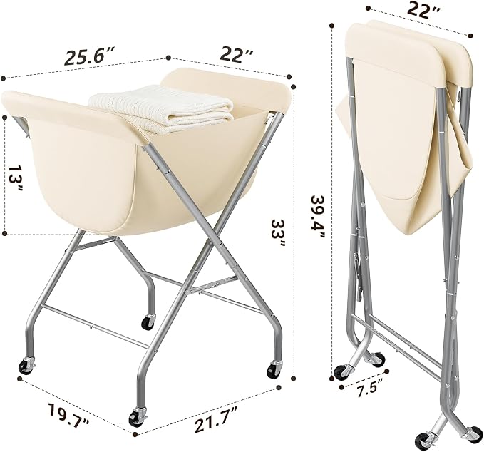 ELYKEN Laundry Basket with Wheels, Collapsible Laundry Hamper, Cream | Removable Liner Bag, Foldable Design, 118L Capacity, Sturdy Metal Frame, 4 Casters, Laundry Cart for Bedroom, Laundry Room