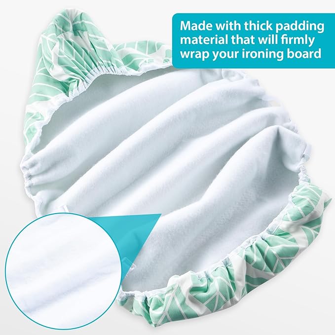 Seiritex Extra Wide Ironing Board Cover with Padding 18 x 54 inch Heat Reflective with Hook and Loop Fasteners, Thick Padding with Elasticized Edges, 3 Layers Iron Board Cover (Green Leaf)