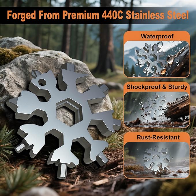 Snowflake Multi Tool 2 Pack - Stainless Steel 18 in 1 Multitool with Carabiner,Bottle Opener & Wrench,Gifts for Him,Men,Dad,Husband(Silver + Black)