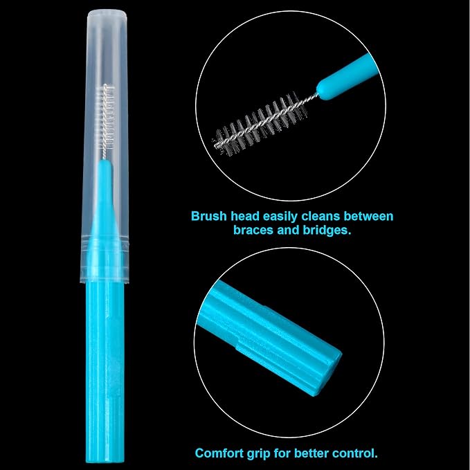 Patelai 100 Count Interdental Brush Set, Soft Braces Cleaner Picks with Cap, Multi Size Teeth Gap Cleaning Tool for Orthodontic Care Bridge Implant Travel Kit(Light Blue,Pink,Yellow,Orange)