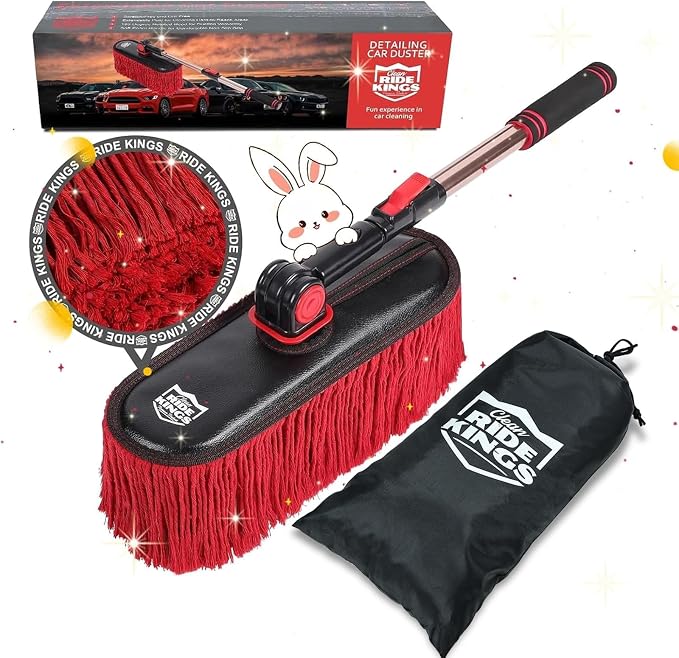 Extendable Exterior Car Duster - Wax Cotton | Scratch-free pollen removal. Bag & box included. Do not wash; dirt absorption improves over time. Ideal for auto, RV, SUV.