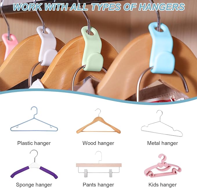 50 PCS Space Saving Hanger - Clothes Connector Hooks, Stacking Space Saver, Plastic Closet Organizers and Storage Extender for Heavy Duty Cascading Connection (White)