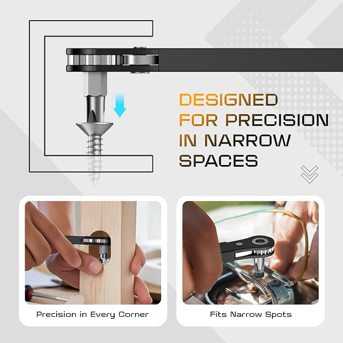 Right Angle Screwdriver Set: Mini Ratchet Screwdriver with Low Profile Offset Handle, Tamper Proof Torx, Hex Bits, Square Drive Bit, EDC Tool Set for Tight Spaces, Christmas Gifts for Men Dad Husband