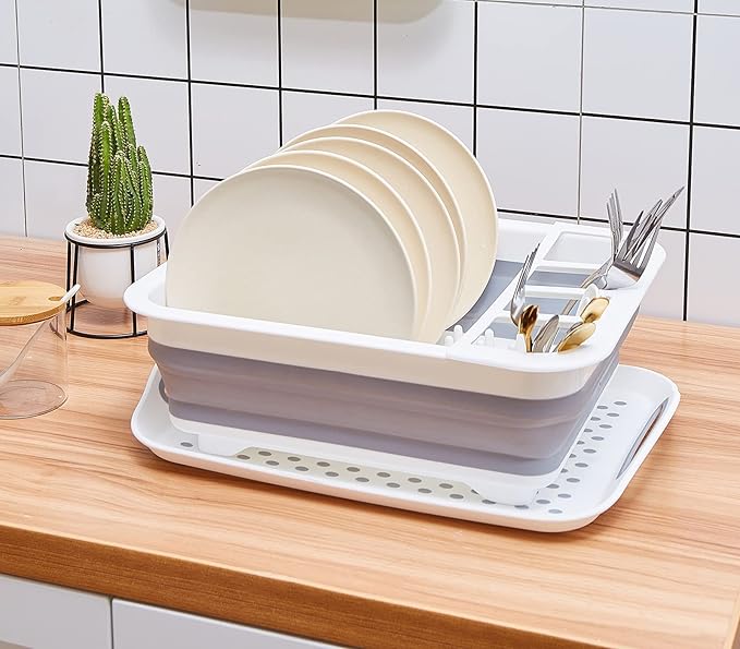 Dish Drying Rack Collapsible Dish Drying Rack Portable Dinnerware Drainer Organizer for Kitchen RV Campers Travel Trailers Space Saving Kitchen Storage Rack Tray Camper Must Haves