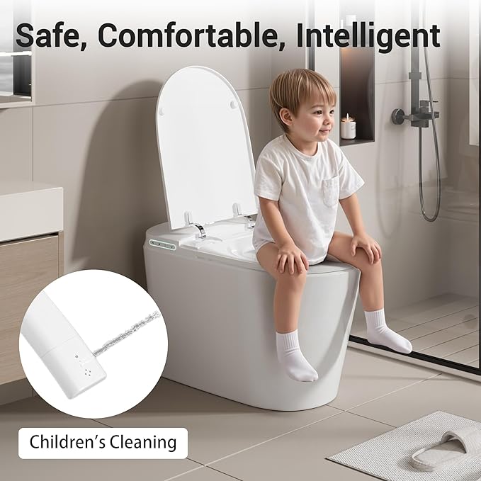 Smart Toilet with Bidet Built in, Modern Tankless Toilet for Bathroom with Heated Seat and Night Light, One Piece Toilets with Soft Close, Dryer, Foot Sensor, Auto Lid&Seat/Dual Auto Flush