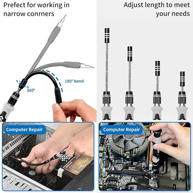 PC Building Tool Kit 140-IN-1: Computer Tool Kit for Repair & Assembly, Precision Screwdriver Set with Magnetic Bits for Laptop, iPhone, MacBook, PS4/5, Xbox, Game Console (Gray) | Laptop, Phone and Game Console Repairs, CRV Bits, Flexible Shaft, Magne...