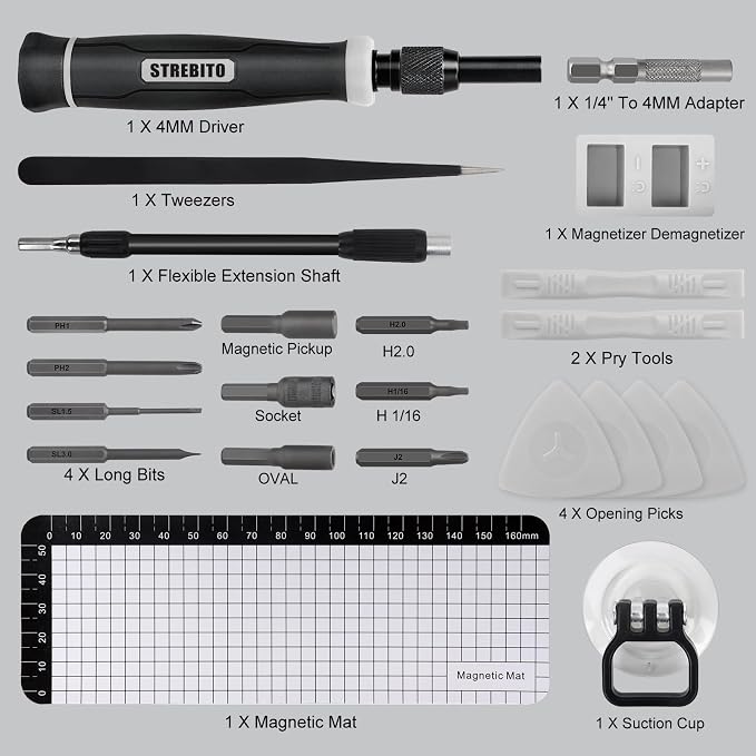 STREBITO 153 in 1 Small Magnetic Screwdriver Set, Precision Screwdriver set | 140 Precision Bits, Practical Accessories, Compact Case, Electronics Tool Kit for Computer, PC, Laptop, PS5, Xbox, Jewelers