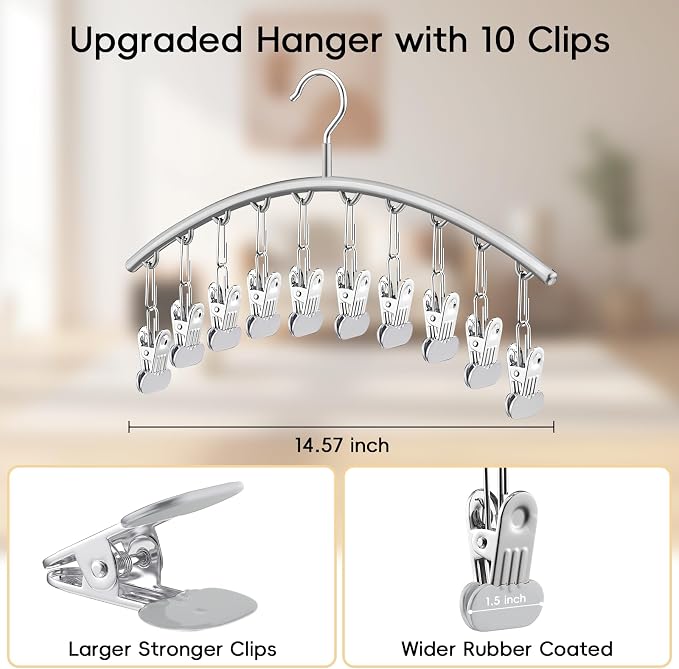 TomCare 4 Pack Space Saving Hangers, Tank Top and Leggings Organizers | 360° Swivel Design, 20 Clips for Leggings and Yoga Pants, Stainless Steel Hanging Closet Organizer
