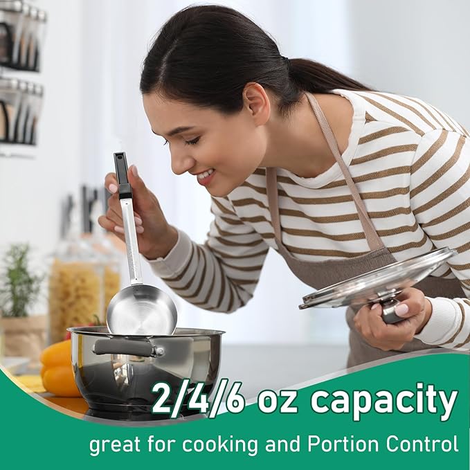 Reallnaive 6 Pcs Portion Control Serving Spoons, Restaurant Measuring Serving Ladle Utensils, Portion Control Slotted and Unslotted Scoops for Weight Loss, Kitchen, 3 Size