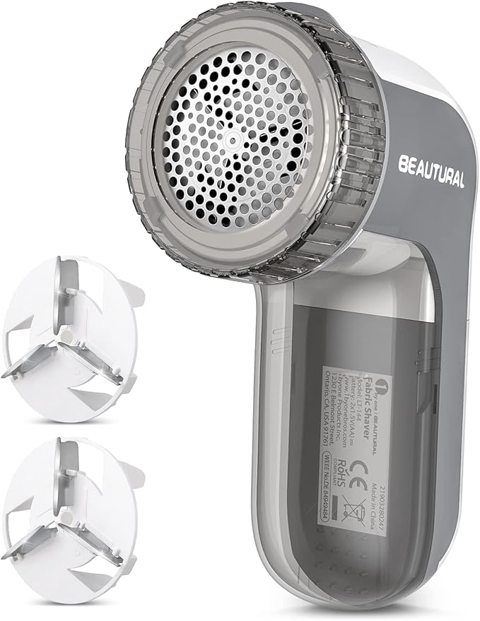 BEAUTURAL Fabric Shaver and Lint Remover, Portable Sweater Defuzzer | Battery Operated, 2 Speeds, 2 Replaceable Stainless Steel Blades, Remove Clothes Fuzz, Lint Balls, Pills, Bobbles